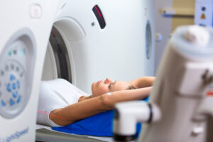Woman getting a cat scan
